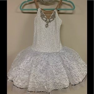 White Ballet Leotard with Tutu and Arm Cuffs